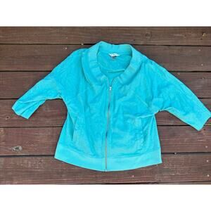 Christopher & Banks Women's Top Cardigan Light Jacket Zip XL Teal Blue Pockets